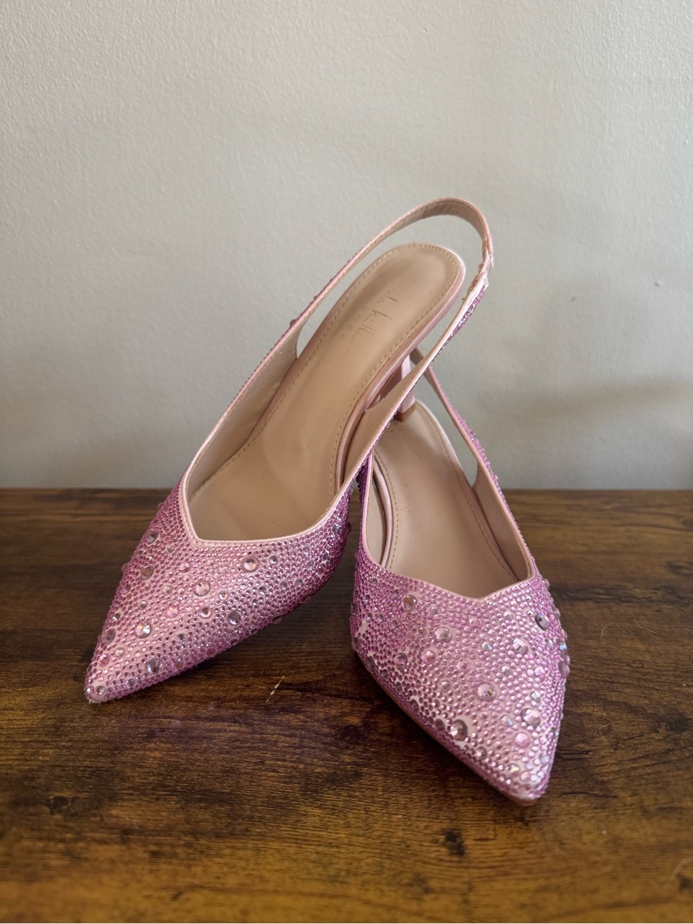 Nicole Miller Pink Crystal Embellished Pointed Slingback Heels